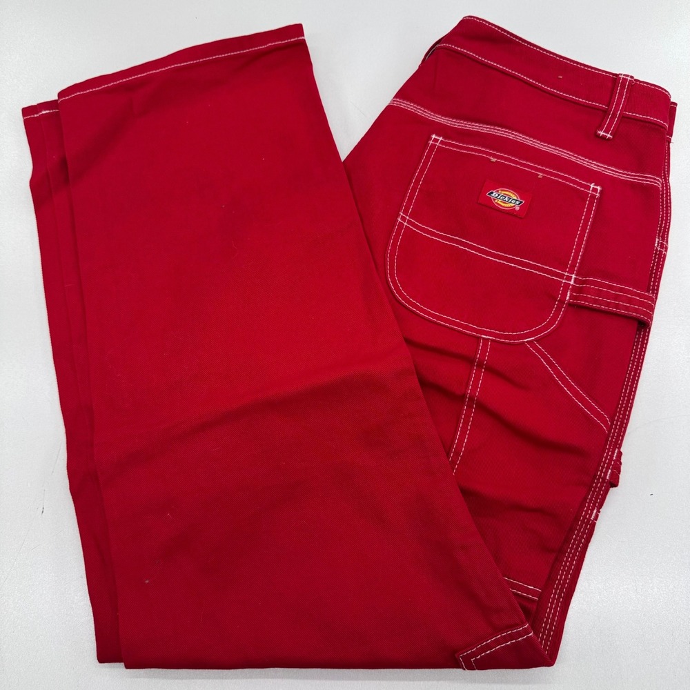 Dickies Red Carpenter Pants White Contrast Stitch Utility Straight Leg 11/30